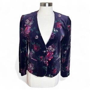 Vintage Purple Floral Velvet Blazer Jacket SZ 10 Goth Whimsigoth Regency USA